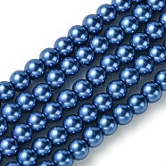 Eco-Friendly Dyed Glass Pearl Beads Strands, Grade A, Round, Cotton Cord Threaded, Medium Blue, 6mm, Hole: 1.2~1.5mm, about 70pcs/strand, 15.7 inch(HY-A008-6mm-RB087)
