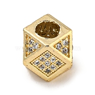 Brass Micro Pave Black/Clear Cubic Zirconia Beads, Polygon, Real 18K Gold Plated, 7x7x7mm, Hole: 3.5mm(KK-G493-38G-01)