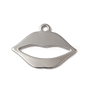 304 Stainless Steel Charms, Laser Cut, Lip Charm, Stainless Steel Color, 13x17.5x1mm, Hole: 1.4mm(STAS-L022-307P)