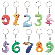 10Pcs 10 Styles Cartoon PVC Plastic Animal Pattern Number Pendant Keychain, with Iron Split Key Rings, Mixed Color, 10.5~11.5cm, 10 color, 1pc/color, 10pcs/set(KEYC-JKC00703)