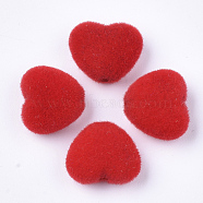 Flocky Acrylic Beads, Heart, Red, 10.5~11x12x5mm, Hole: 1.8mm(FIND-T046-34-06)