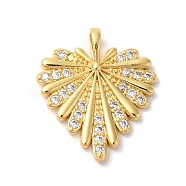 Rack Plating Brass Clear Cubic Zirconia Pendants, Long-Lasting Plated, Lead Free & Cadmium Free, Heart with Flower, Real 18K Gold Plated, 23x20x4mm, Hole: 5x3mm(X-KK-Z056-13G)