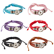 Elite 6Pcs 6 Colors PU Leather Braided Triple Layer Bracelet Making, Punk Style Platinum Alloy Snap Link Interchangeable Bracelet Accessory for Women, Mixed Color, Inner Diameter: 2-1/4 inch(5.6cm)~3-3/8 inch(8.5cm), 1pc/color(FIND-PH0010-85)