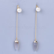 Natural Agate Ear Threads, with Brass Stud Earring Findings and Acrylic Imitation Pearl Ear Nuts, Real 18K Gold Plated, 108~111mm(not included Ear Nuts), Pin: 0.8mm(EJEW-JE03138-02)