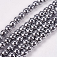Electroplate Non-magnetic Synthetic Hematite Beads Strands, Round, Grade A, Platinum Plated, 4mm, Hole: 1mm, about 100pcs/strand, 16 inch(G-J169A-4mm-02)