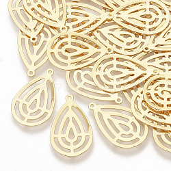 Brass Filigree Pendants, Hollow, Real 18K Gold Plated, Flat Round, 22x14x0.5mm, Hole: 1mm(X-KK-G378-09G)