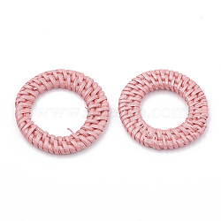 Handmade Spray Painted Reed Cane/Rattan Woven Linking Rings, For Making Straw Earrings and Necklaces,  Dyed, Pearlized Effect, Flamingo, 43~47x4~6mm, inner diameter: 22~28mm(X-WOVE-N007-01C)