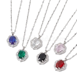 Brass Micro Pave Cubic Zirconia Pendant Necklaces, with Glass, Flower, Mixed Color, 15.75 inch(400mm)(NJEW-C039-06P)