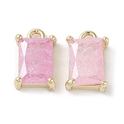 Brass Micro Pave Cubic Zirconia Charms, Real 18K Gold Plated, Rectangle, Pearl Pink, 9.5x6x3mm, Hole: 1.2mm(KK-G491-31G-05)