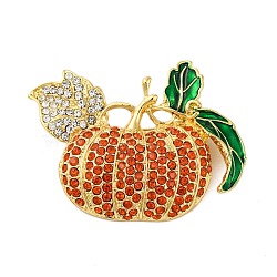 Rhinestone Alloy Brooches, Christmas Enamel Pins, Pumpkin, 45x60mm(JEWB-M047-02G-02)