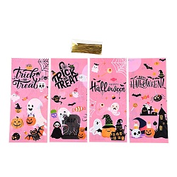 50Pcs Halloween Theme Rectangle Plastic Cookies Bags, Halloween Printed Candy Bags with Twist Wire Ties, Mixed Color, 27.5x12.5x0.01cm(ABAG-H113-03B)