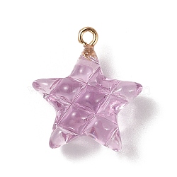Transparent Resin Pendants, Star Charms with Light Gold Tone Alloy Loops, Plum, 23x20.5x9.5mm, Hole: 2mm(RESI-Z016-02C-LG)