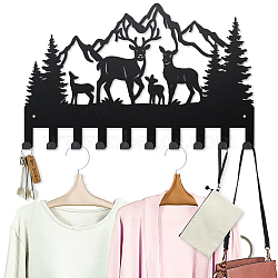 Iron Wall Mounted Hook Hangers, Decorative Organizer Rack, with Screws, 10 Hooks for Bag Clothes Key Scarf Hanging Holder, Deer, 250x400mm(HJEW-WH0066-002)