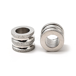 Stainless Steel Textured Beads, Large Hole Column Grooved Beads, Stainless Steel Color, 8x10mm, Hole: 6mm(STAS-M003-04P)