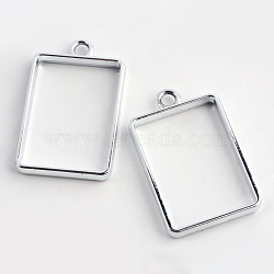 Rack Plating Alloy Rectangle Open Back Bezel Pendants, For DIY UV Resin, Epoxy Resin, Pressed Flower Jewelry, Lead Free & Nickel Free, Platinum, 33.5x21x3.5mm, Hole: 3mm(PALLOY-S047-28D-FF)