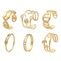 6Pcs 6 Style Star & Moon & Coffee Bean 304 Stainless Steel Finger Ring Sets for Women, Golden, US Size 7(17.3mm)~US Size 8 3/4(18.7mm), 1Pc/style(RJEW-TZ0001-01)