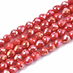 Opaque Glass Beads Strands, AB Color Plated, Faceted, Teardrop, Indian Red, 4.5x4.5mm, Hole: 1mm, about 99~101pcs/strand, 17.64 inch~18.03 inch(44.8cm~45.8cm)(EGLA-T008-16J)