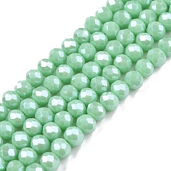 Electroplate Glass Beads Strands, Pearl Luster Plated, Faceted, Rondelle, Aquamarine, 4x3mm, Hole: 0.4mm, about 113~115pcs/strand, 41~41.5cm(EGLA-A044-P4mm-A14)