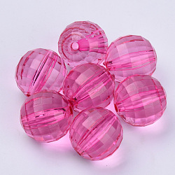 Transparent Acrylic Beads, Faceted, Round, Hot Pink, 8x8mm, Hole: 1.5mm, about 1770pcs/500g(TACR-Q254-8mm-V08)