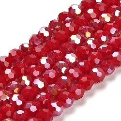 Opaque Glass Beads Stands, AB Color, Faceted(32 Facets), Round, Crimson, 6x5.5mm, Hole: 1.2mm, about 91~93pcs/strand, 19.49~19.92 nch(49.5~50.6cm)(EGLA-A035-P6mm-B16)
