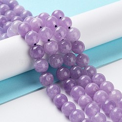 Dyed Natural Malaysia Jade Beads Strands, Round, Lilac, 8mm, Hole: 1.2mm, about 23pcs/strand, 7.28 inch(18.5cm)(X-G-G021-02B-05)