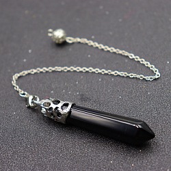 Natural Black Agate Dowsing Pendulums, with Alloy Findings, Cone, 510~800mm(PW-WG19123-08)