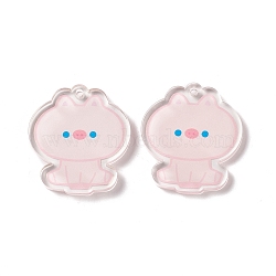 Transparent Acrylic Pendants, Pig, Misty Rose, 35.5x32x3.5mm, Hole: 2.5mm(TACR-G038-05)