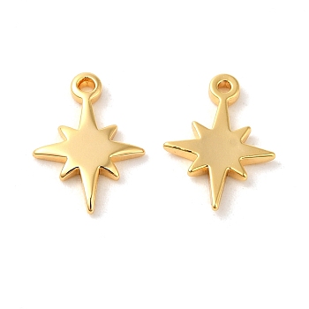 Brass Charms, Star Charm, Real 18K Gold Plated, 10.5x7.5x1mm, Hole: 0.8mm