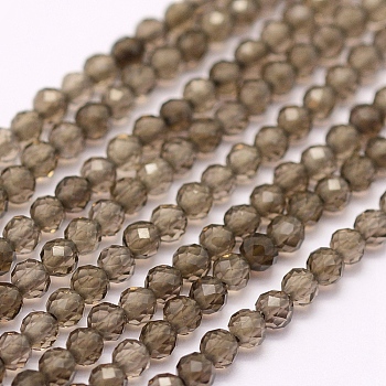 Natural Smoky Quartz Beads Strands, Dyed & Heated, Faceted, Round, 3mm, Hole: 0.5mm, about 132pcs/strand, 15.7 inch(40cm)
