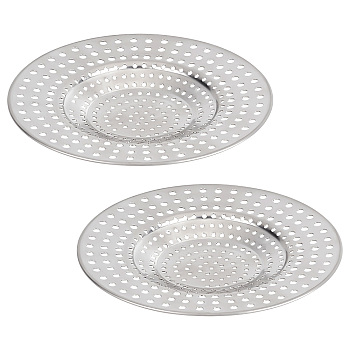 201 Stainless Steel Drain Hair Catchers, Sturdy Shower Drain Cover, for Bathroom, Bathtub, Handbasin and Kitchen, Flat Round, Stainless Steel Color, 91x8mm, 2pcs/set