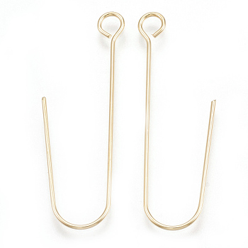 Brass Earring Hooks, with Horizontal Loop, Real 18K Gold Plated, 36x13x0.5mm, Hole: 2.5mm, 24 Gauge, Pin: 0.5mm
