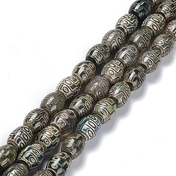 Tibetan Style dZi Beads Strands, Natural Agate Beads, Dyed & Heated, Oval, 9-Eye, 13~14x9.5~10mm, Hole: 1.2mm, about 25pcs/strand, 13.39''(34cm)