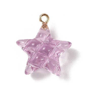 Transparent Resin Pendants, Star Charms with Light Gold Tone Alloy Loops, Plum, 23x20.5x9.5mm, Hole: 2mm