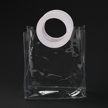 PVC Transparent Bag, with Round PU Leather Handles, for Gift or Present Packaging, Rectangle, White, 25x18cm