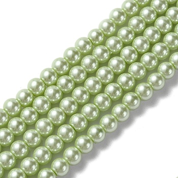 Eco-Friendly Dyed Glass Pearl Beads Strands, Grade A, Round, Cotton Cord Threaded, Honeydew, 6mm, Hole: 1.2~1.5mm, about 70pcs/strand, 15.7 inch