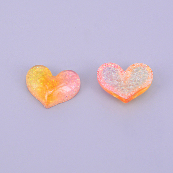 Resin Cabochons, with Glitter Powder, DIY Accessories, Heart, Orange, 17x20x6mm