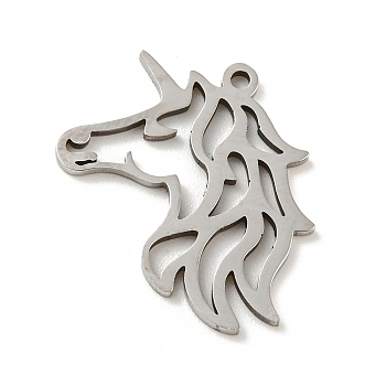 Stainless Steel Pendants, Laser Cut, Unicorn, Stainless Steel Color, 18x17.5x1mm, Hole: 1.2mm