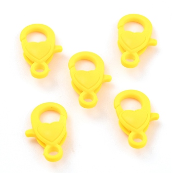 Plastic Lobster Claw Clasps, Heart, Yellow, 22.5x13x6.5mm, Hole: 3mm