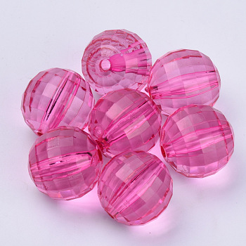 Transparent Acrylic Beads, Faceted, Round, Hot Pink, 8x8mm, Hole: 1.5mm, about 1770pcs/500g