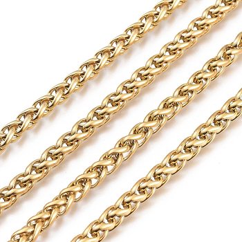 304 Stainless Steel Wheat Chains, Unwelded, with Spool, Golden, 5mm, about 32.8 Feet(10m)/roll