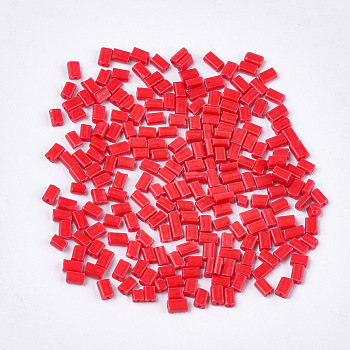 Baking Paint Glass Flat Beads, Rectangle, Red, 4~7x3~4x2.5mm, Hole: 0.8mm, about 2500pcs/bag