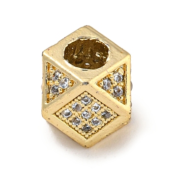 Brass Micro Pave Black/Clear Cubic Zirconia Beads, Polygon, Real 18K Gold Plated, 7x7x7mm, Hole: 3.5mm
