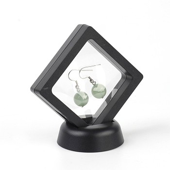 Acrylic Frame Stands, with Transparent Membrane, For Earring, Pendant, Bracelet Jewelry Display, Rhombus, Black, 12.4x9x2cm