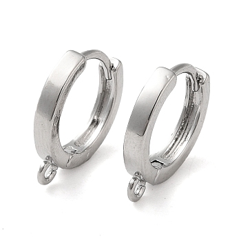 Brass Hoop Earrings Finding, with Horizontal Loop, Ring, Real Platinum Plated, 18 Gauge, 15x13.5x2.5mm, Hole: 1.2mm, Pin: 1mm