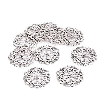 Tibetan Style Filigree Joiners Links, Lead Free, Flower, Antique Silver, 29x1mm, Hole: 1.2mm