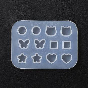 DIY Earring Silicone Molds, Butterfly & Heart & Square & Star & Flat Round & Cat Shape, White, 41x61x5.5mm, Inner Diameter: 6~8x6.5~8.5mm
