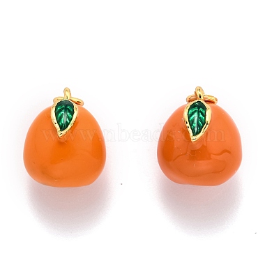 Real 18K Gold Plated Coral Fruit Brass+Enamel Charms