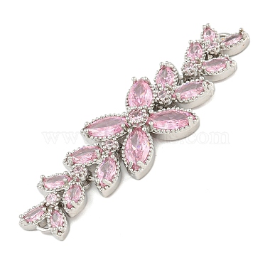 Messing Pavé rosa Zirkonia Blume mit Blatt Links Verbinder Charms(KK-P277-52P-02)-2