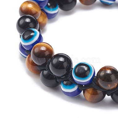 4Pcs 4 Style Natural Eyeless Obsidian & Mixed Gemstone & Resin Evil Eye Braided Bead Bracelets Set(BJEW-JB08840)-5