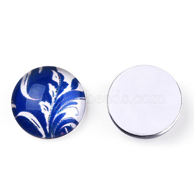 Blue and White Floral Printed Glass Flatback Cabochons(X-GGLA-A002-12mm-XX)-5